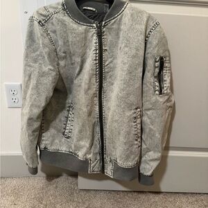 Gray Denim Bomber Jacket